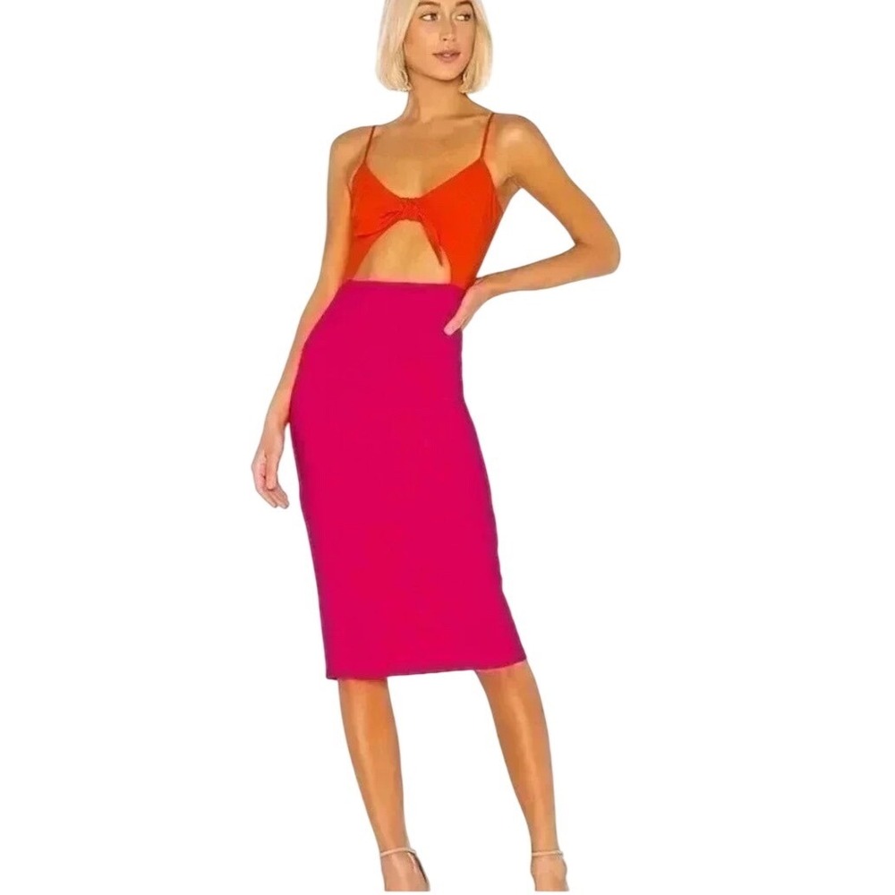 Lovers + Friends Orange Pink Colorblock Cutout Midi Dress XXS